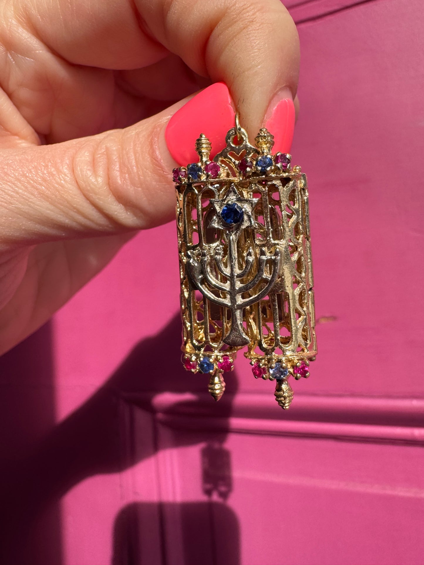 14k sapphire and ruby articulating Torah Ark