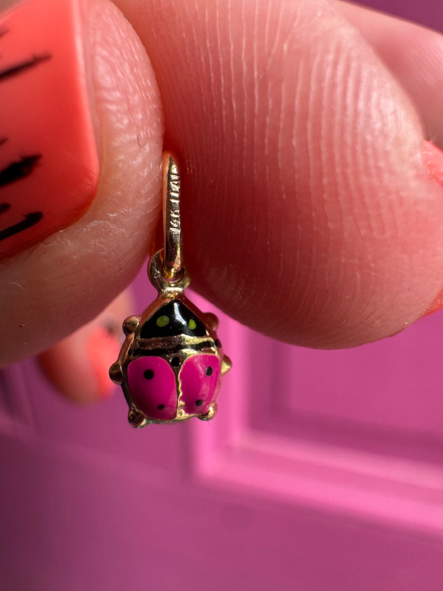 14k enamel ladybug charm - teeny size