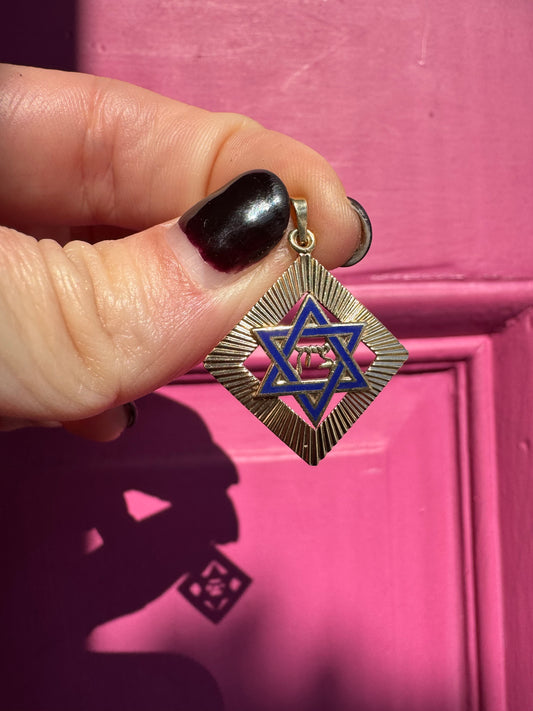 14k enamel engine turned Star of David charm