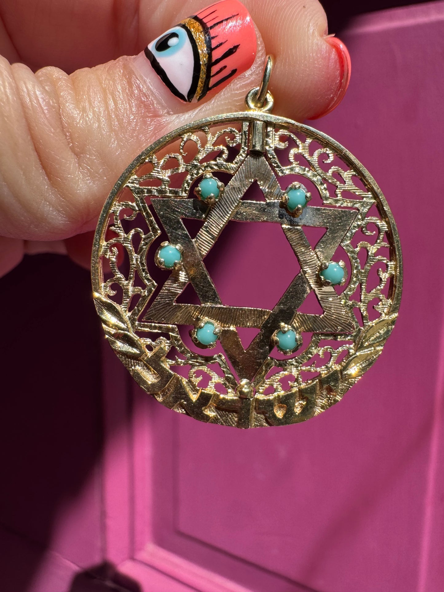 Reversible 14k ruby and turquoise Star of David pendant