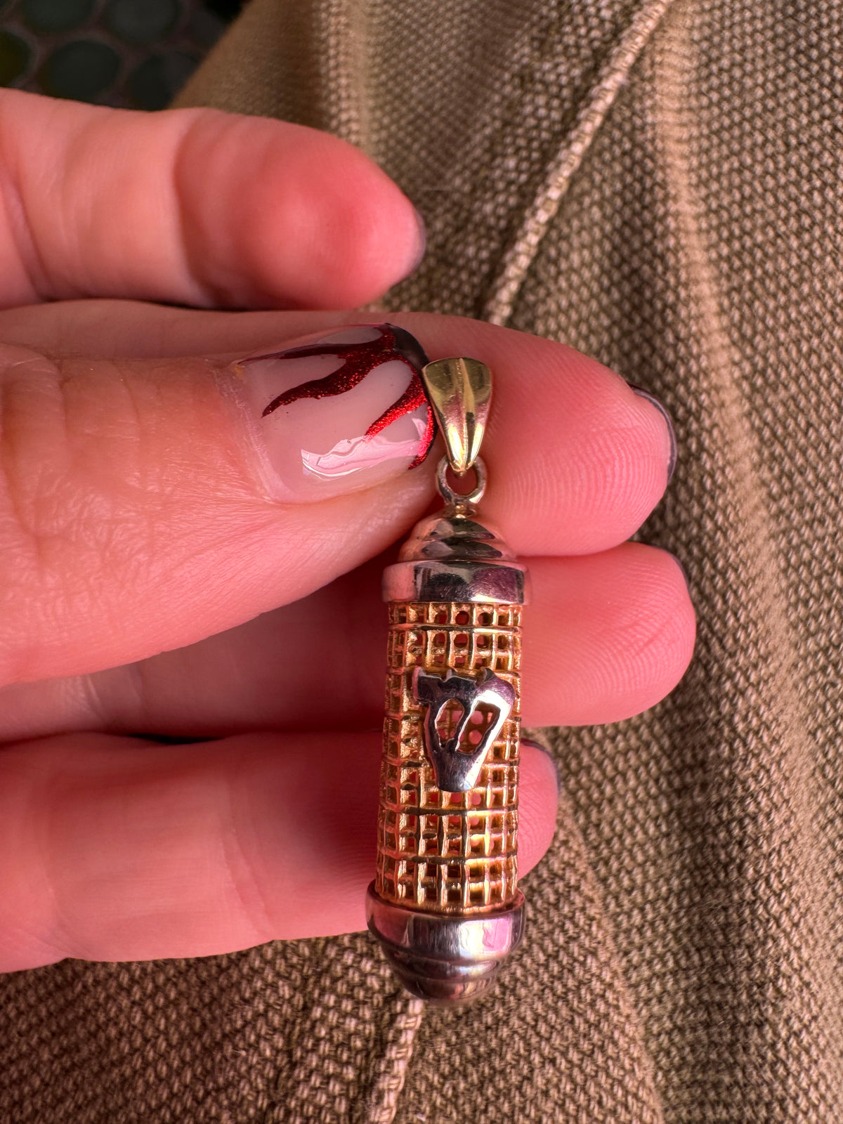 14k two tone mezuzah charm