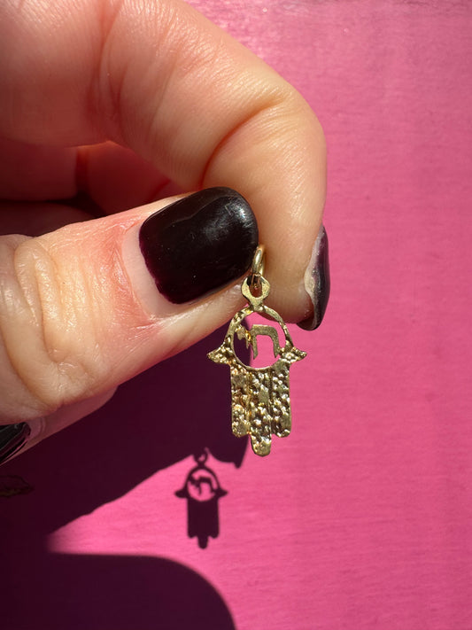 14k hamsa with chai charm