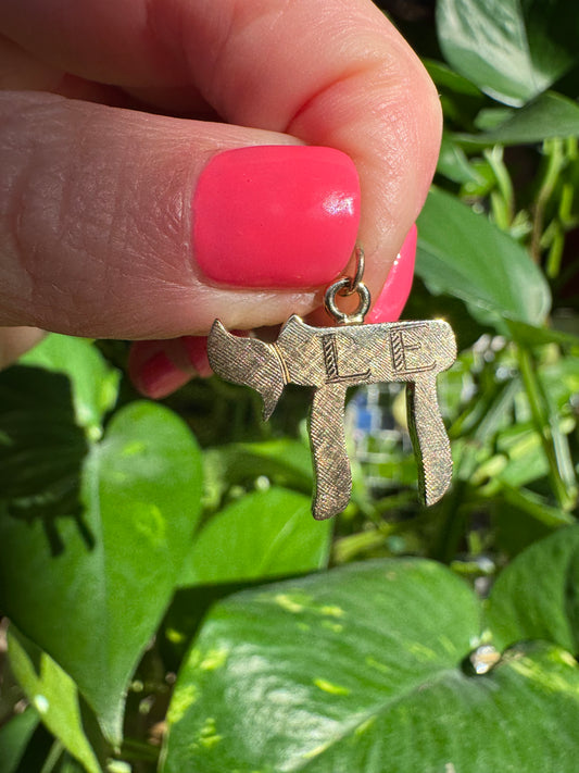 For Atchie - 14k Chai pendant with initials “LE” plus 16” 14k chain