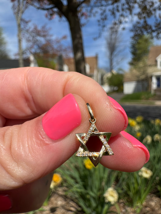 14k gold diamond Star of David overlap charm